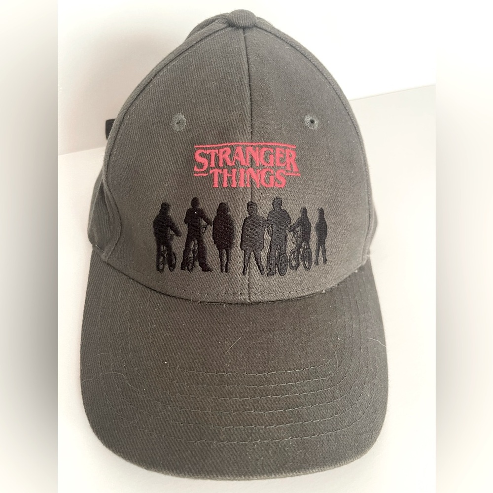Netflix Stranger Things Adjustable Ball cap, Grey w/Red and Black Embroidery